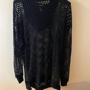 Fish net hoodie, black mesh hoodie size L